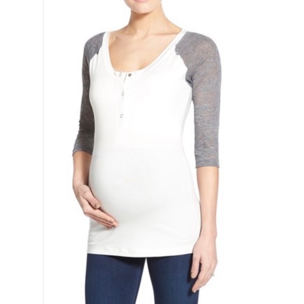 LAB40 Bobbi Nursing Maternity Raglan Top, Cream and Gray Burnout, Small, NWT!